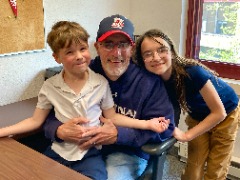 A special guest for a special day: Nadeau’s grandkids Avery & Henry joined Donny in his office on his final day at Saint Mary’s.